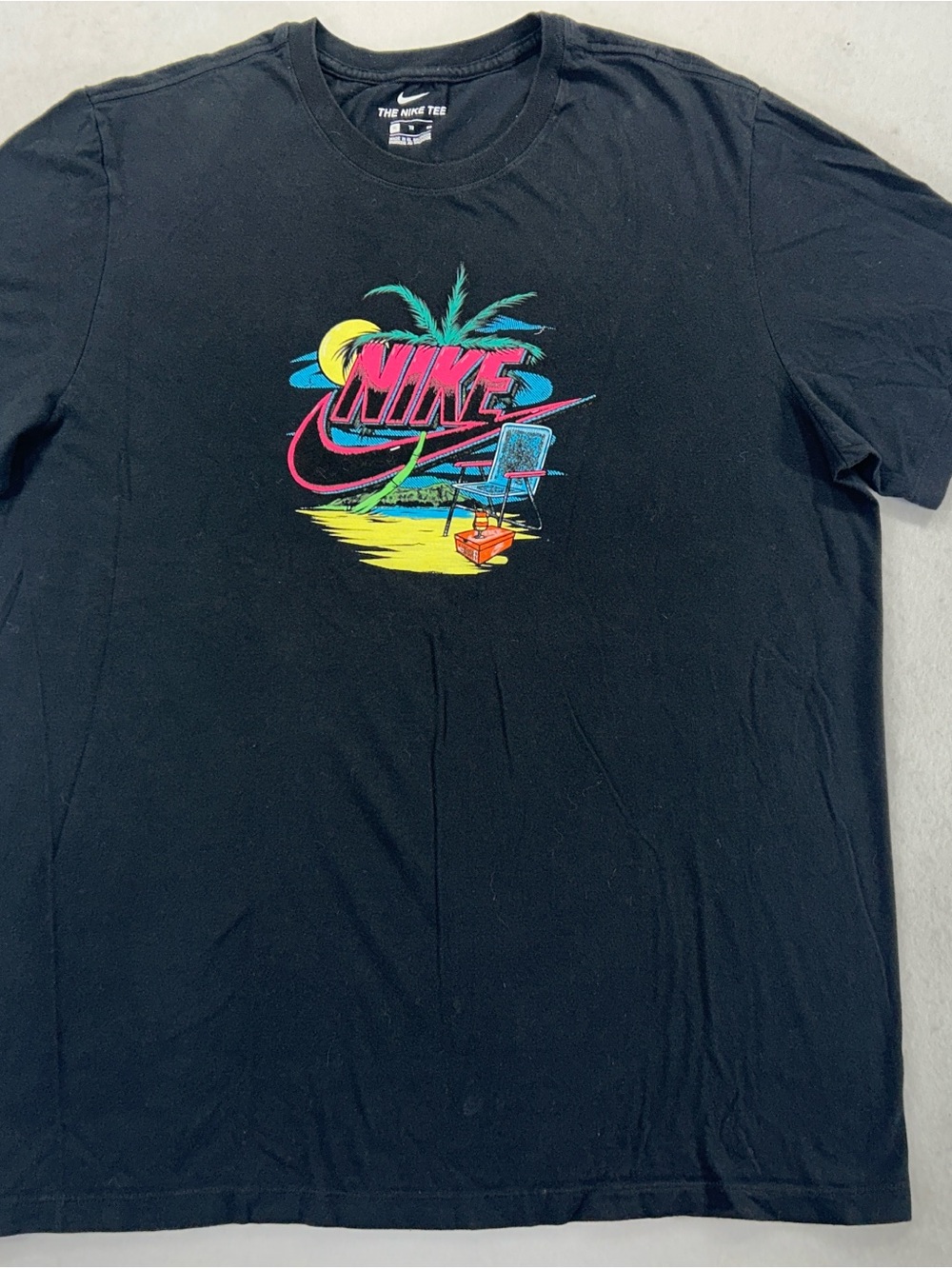 Nike Black Short-Sleeve Tee with Neon Beach Graphic